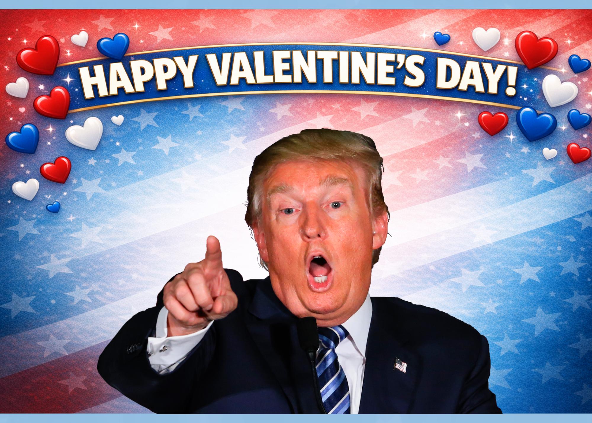 FUNNY DONALD TRUMP Valentine's Day Prank Postcard - Overly Patriotic! Anonymous Gag Mail